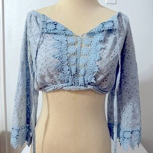 Cropped Blue Lace Blouse S